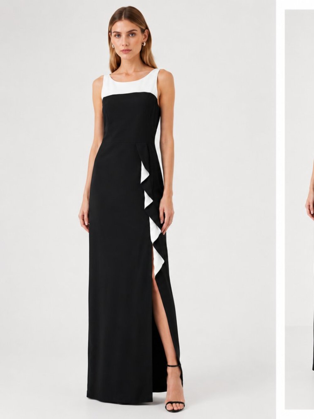 Lauren Ralph Lauren Evening Colorblock Formal Gown Black White NWT Sz 2